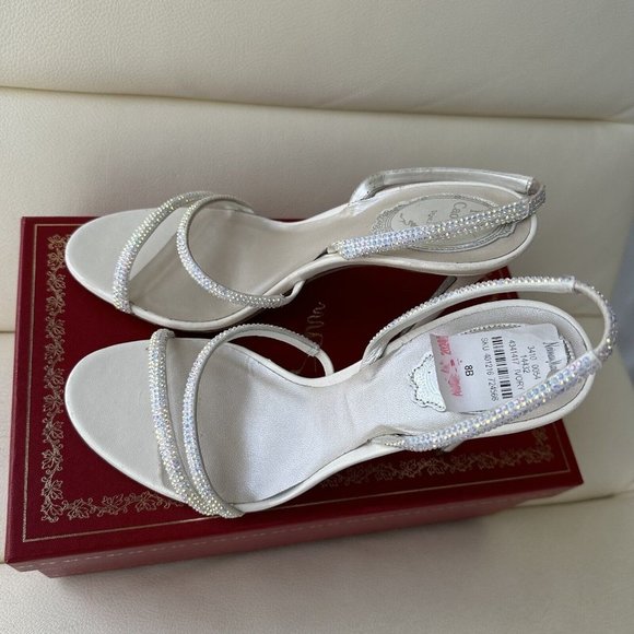 NEW Rene Caovilla Embellished Halter Cocktail Sandals SZ 38 White Crystal - Picture 8 of 9